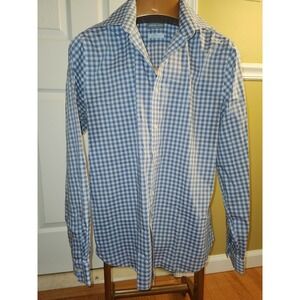 Michael Kors Mens Slim Fit Travel Stretch Gray/Blue Check Long Sleeve  16x34/35